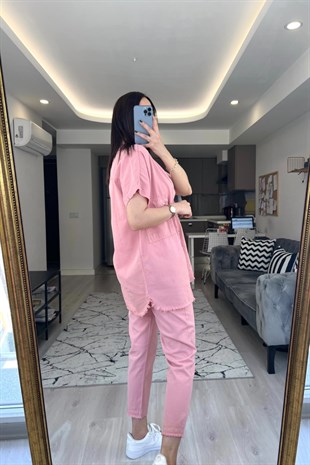 Pembe Püsküllü Kanvas Takım