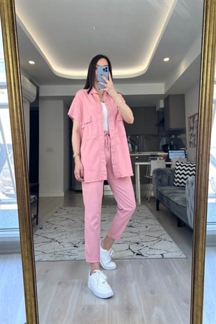 Pembe Püsküllü Kanvas Takım