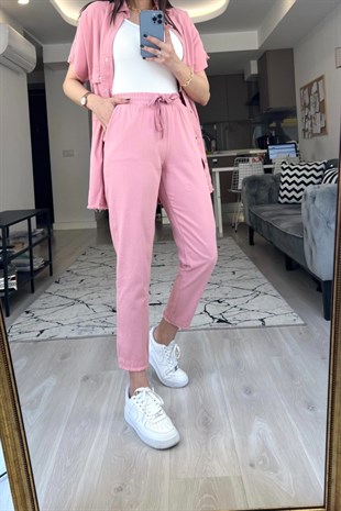 Pembe Püsküllü Kanvas Takım
