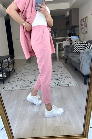 Pembe Püsküllü Kanvas Takım