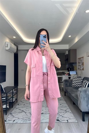 Pembe Püsküllü Kanvas Takım