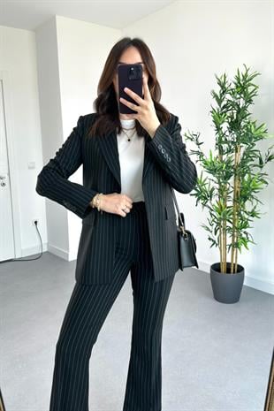 Siyah Çizgili Premium Blazer Pantolon Takım