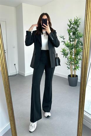 Siyah Çizgili Premium Blazer Pantolon Takım