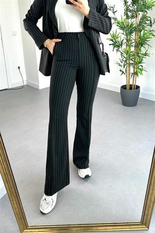 Siyah Çizgili Premium Blazer Pantolon Takım