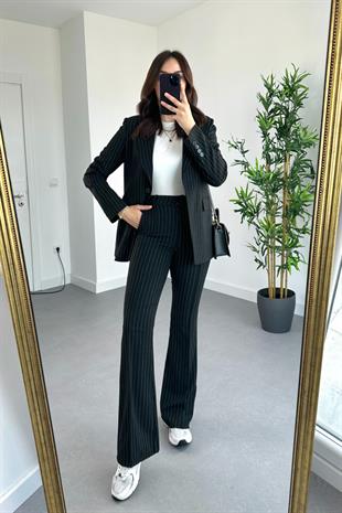 Siyah Çizgili Premium Blazer Pantolon Takım