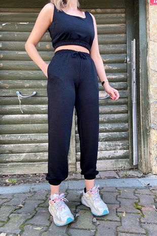 Siyah Crop Eşofman Takımı