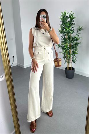 Tena Natural Bluz Pantolon Keten Takım
