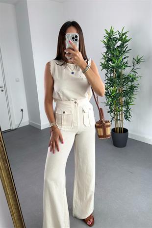 Tena Natural Bluz Pantolon Keten Takım
