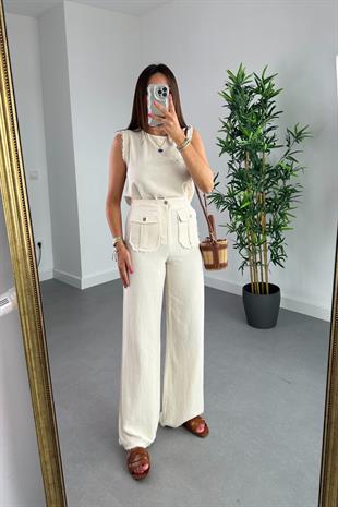 Tena Natural Bluz Pantolon Keten Takım