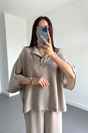 Vizon Rengi İkili Keten Takım