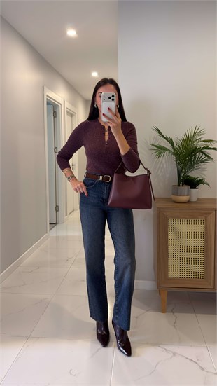 Talitta Lacivert Kesik Paça Kemerli Straıght Jean