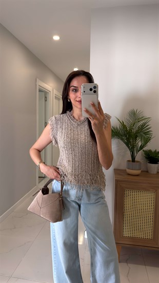 Tandre Bej Püskül Detaylı Süveter Triko