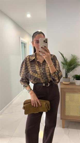 Tegra Hardal Ekoseli Oversıze Gömlek