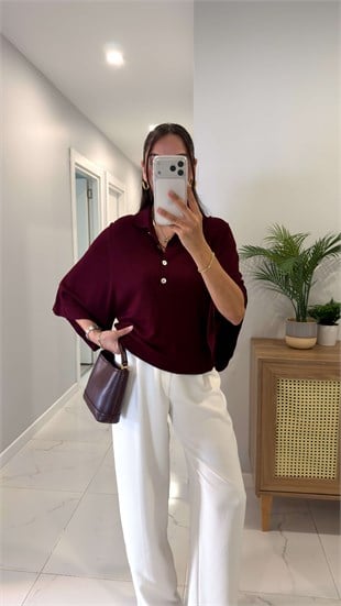 Tehla Bordo Polo Yaka Triko