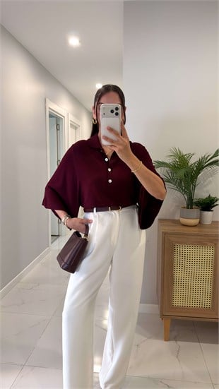 Tehla Bordo Polo Yaka Triko