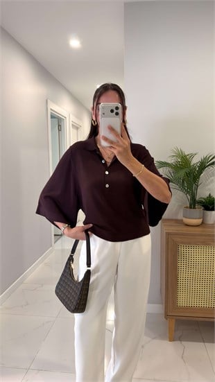 Tehla Kahve Polo Yaka Triko