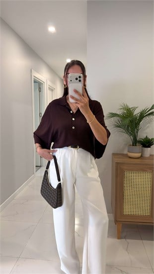Tehla Kahve Polo Yaka Triko