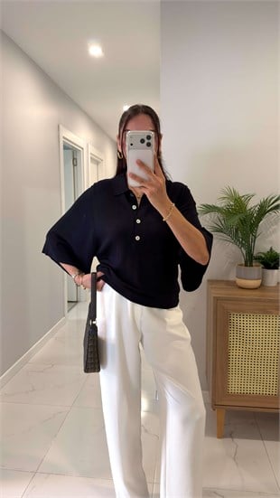 Tehla Lacivert Polo Yaka Triko
