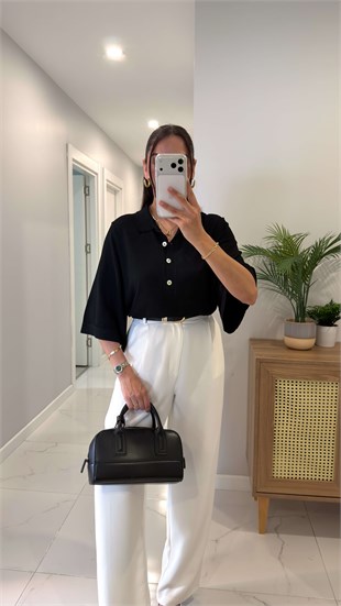 Tehla Siyah Polo Yaka Triko
