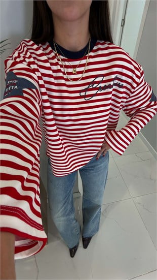 Temla Kırmızı Çizgili Sweat
