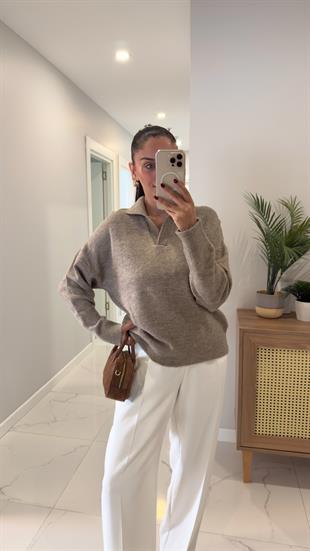 Tenso Açık Vizon Polo Yaka Triko