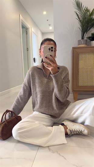 Tenso Açık Vizon Polo Yaka Triko