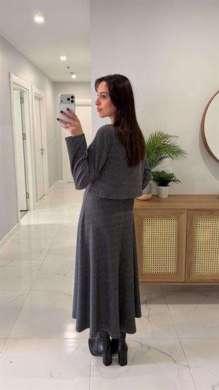 Terisa Antrasit Fitilli Örme Bluz Elbise Takım
