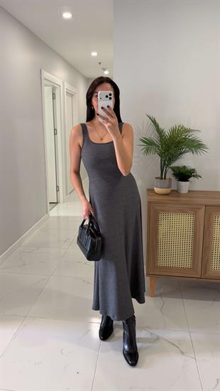 Terisa Antrasit Fitilli Örme Bluz Elbise Takım