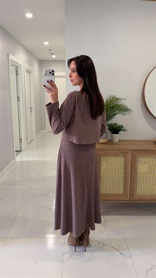 Terisa Kahve Fitilli Örme Bluz Elbise Takım