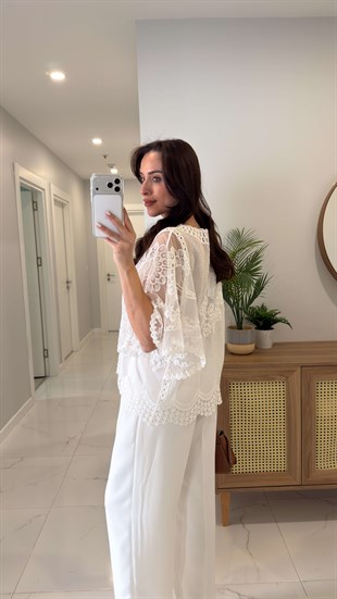 Teros Ekru Yaras Kol İşleme Detaylı İthal Bluz