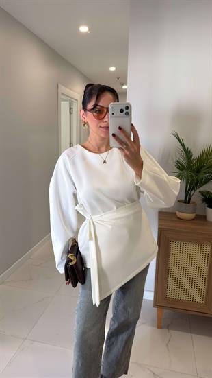 Terowna Beyaz Tasarım İki Parça Bluz