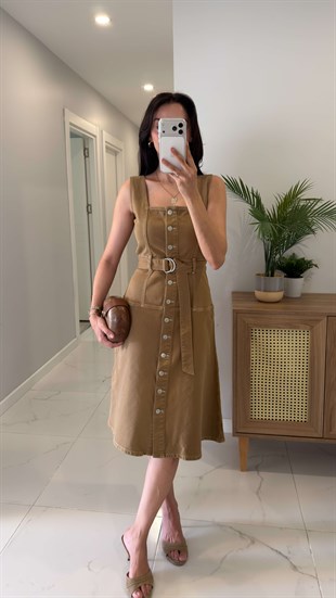 Terra Camel Soft Denim Kemerli Elbise