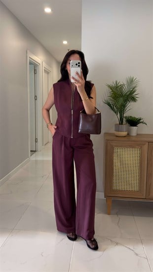 Tetras Bordo Yelek Pantolon Takım
