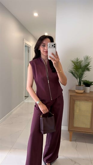 Tetras Bordo Yelek Pantolon Takım