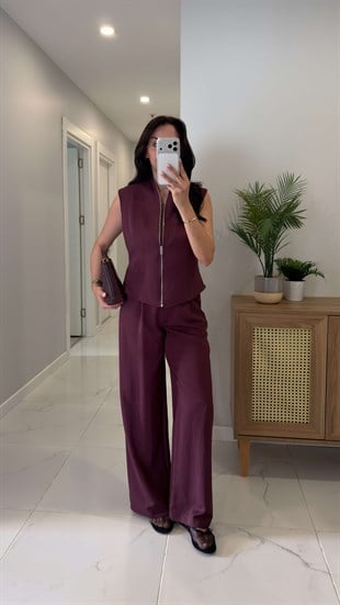 Tetras Bordo Yelek Pantolon Takım