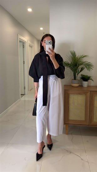 Thella Beyaz Beli Lastikli Marka Model Pantolon