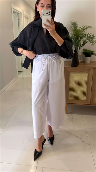 Thella Beyaz Beli Lastikli Marka Model Pantolon