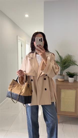 Thomas Krem Kuşak Detaylı Kısa Trençkot