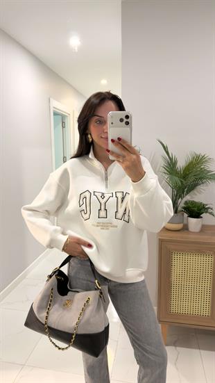 Tiessa Ekru NYC Baskılı Sweat