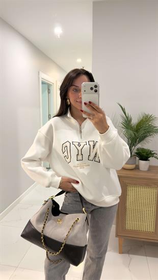 Tiessa Ekru NYC Baskılı Sweat