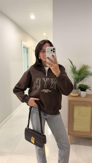 Tiessa Kahve NYC Baskılı Sweat