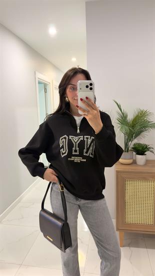 Tiessa Siyah NYC Baskılı Sweat