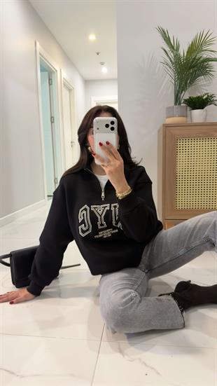 Tiessa Siyah NYC Baskılı Sweat