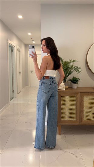 Tildsa Orta Mavi Kar Yıkama Taşlı Wıde Leg Jean
