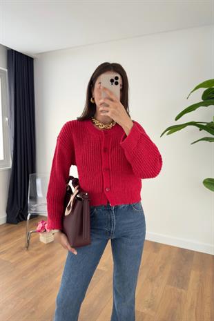 Tisa Kırmızı Triko Crop Hırka