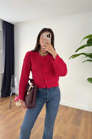 Tisa Kırmızı Triko Crop Hırka
