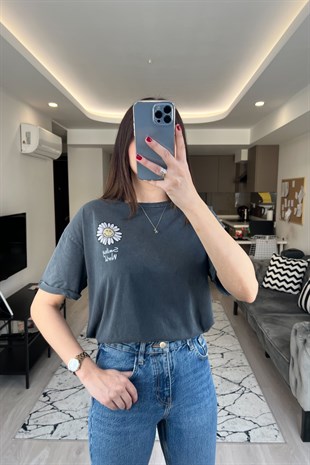 Antraist Yıkamalı Daisy Tişört