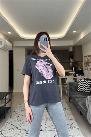 Antrasit Rolling Stones Tişört