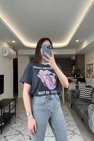 Antrasit Rolling Stones Tişört