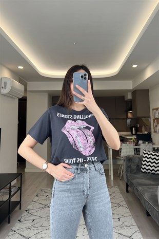 Antrasit Rolling Stones Tişört